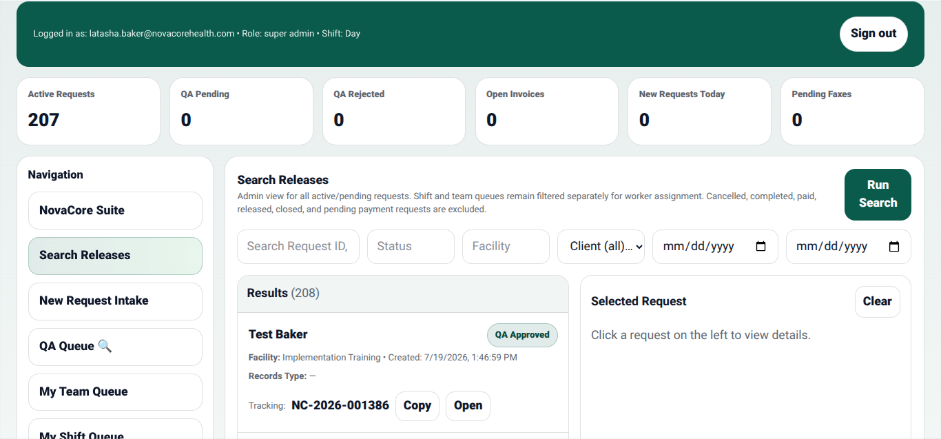 NovaCore executive operations dashboard