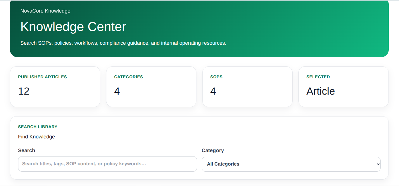 NovaCore Knowledge Center